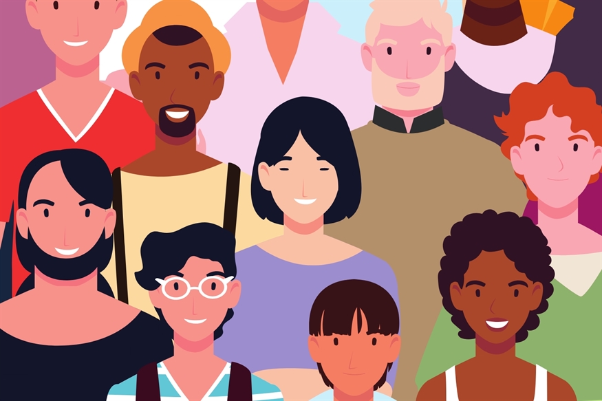 [ai] A diverse group of illustrated characters represented in a vibrant, colorful style. The group includes individuals with varying hairstyles and clothing, showcasing inclusivity and community.